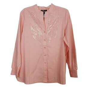 Vintage Bob Mackie Wearable Art Peach Button Up Blouse Sequins Sz Med NEW W/TAGS